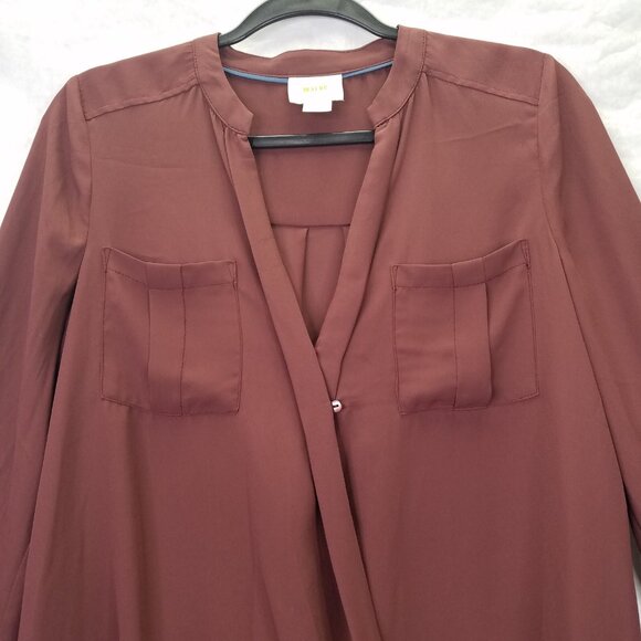 Anthropologie Maeve Eva Wrap Drape Front Blouse Women's Size 2 Crepe Taupe - Picture 5 of 16